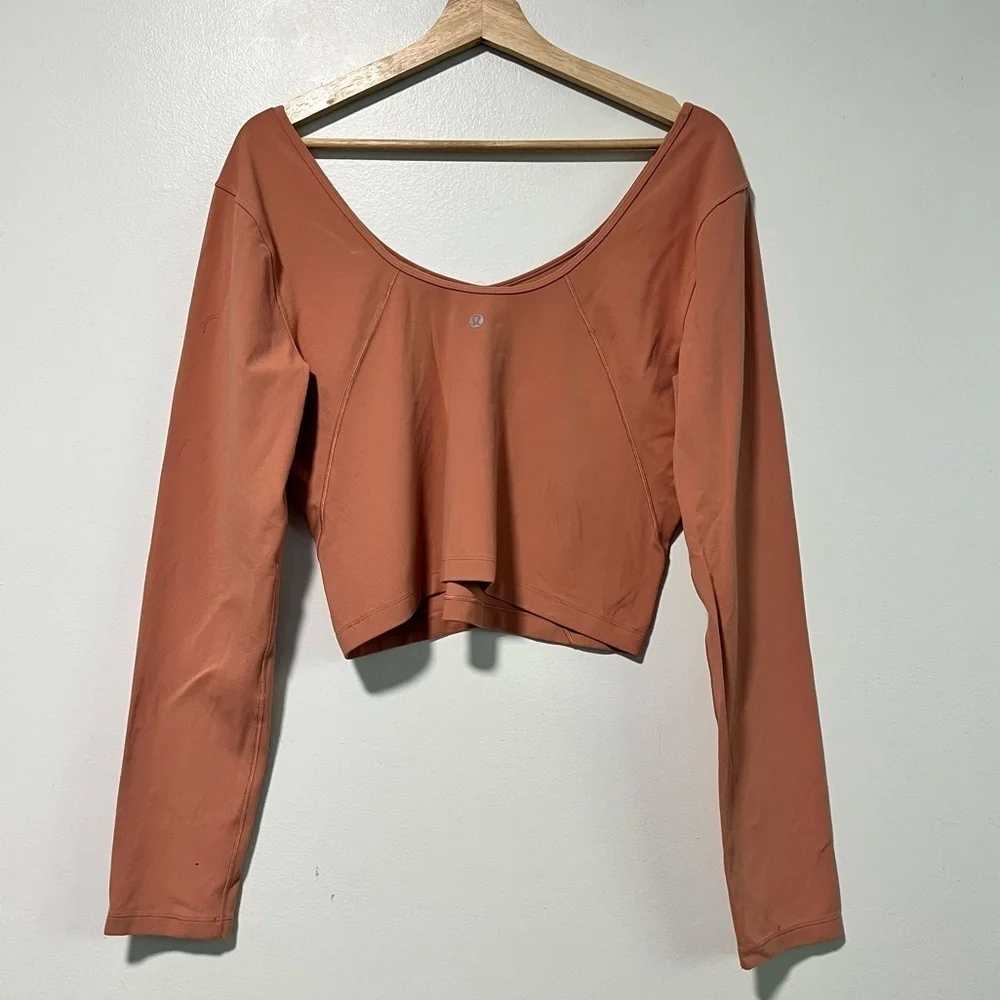 Lululemon Rust Orange Long Sleeve Scoop Back Crop Top